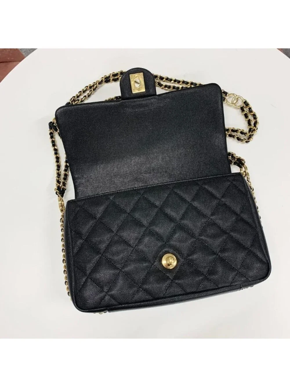 Chanel Quilted Turnlock CC Logo Double Chain Shoulder Bag